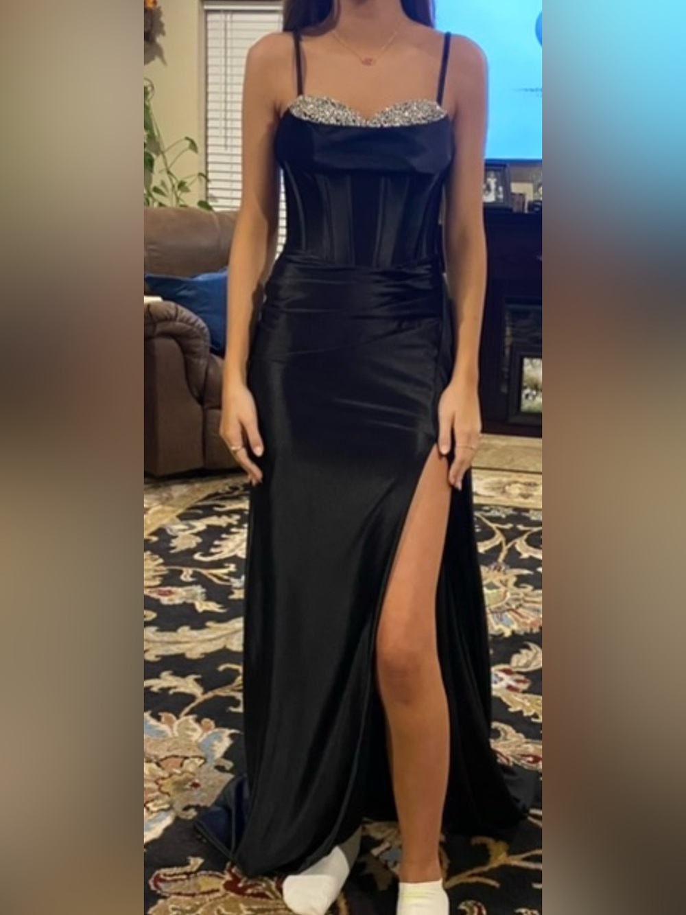 Never Worn! Elegant Black Evening Dress with High Thigh Slit